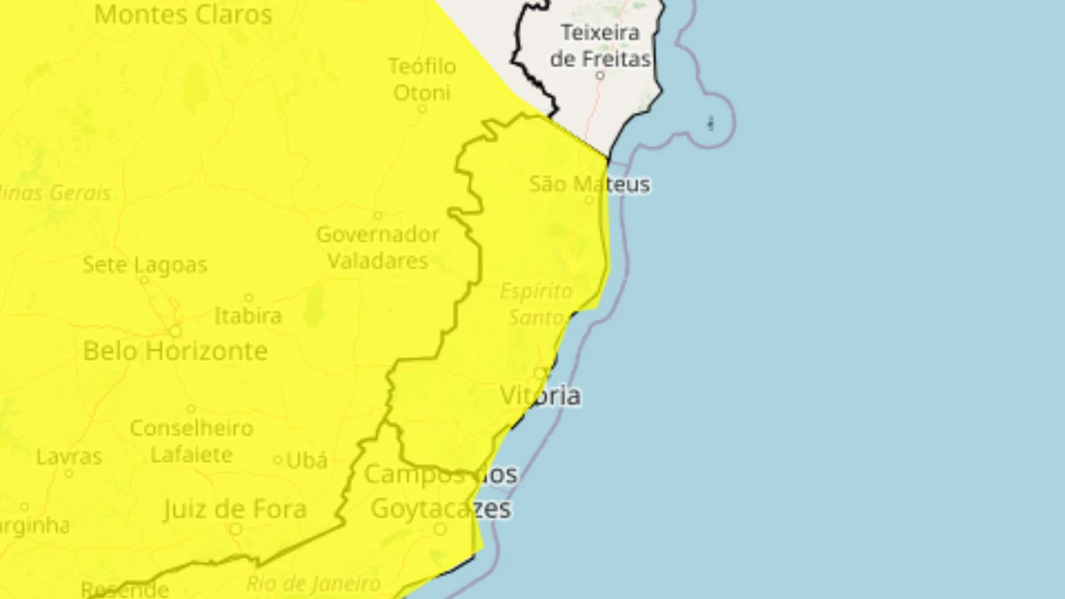 Alerta amarelo para chuvas intensas abrange todo o Espírito Santo, nesta segunda-feira (8)