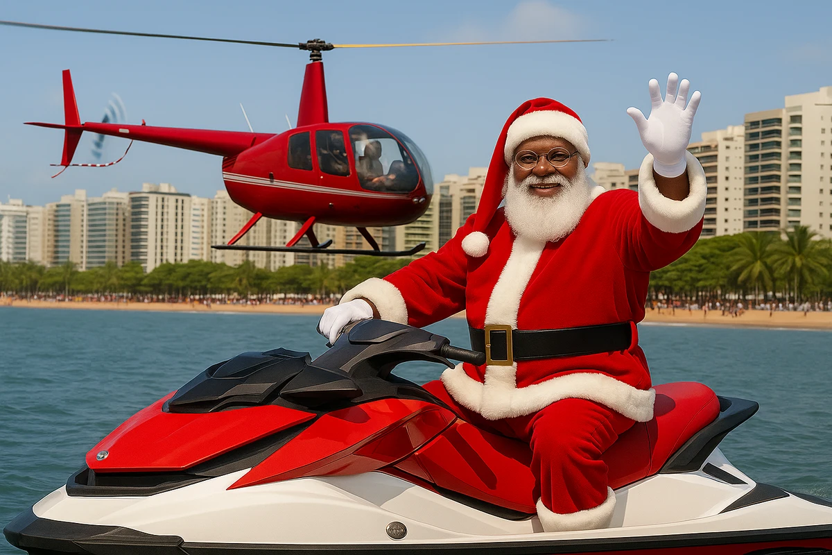 Papai Noel Radical: bom velhinho chega de helicóptero e jet ski no ES