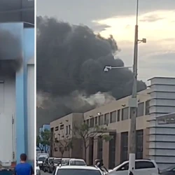 Vídeos mostram fumaça e chamas no edifício localizado no bairro Parque da Areia Preta, na tarde de terça-feira (9)