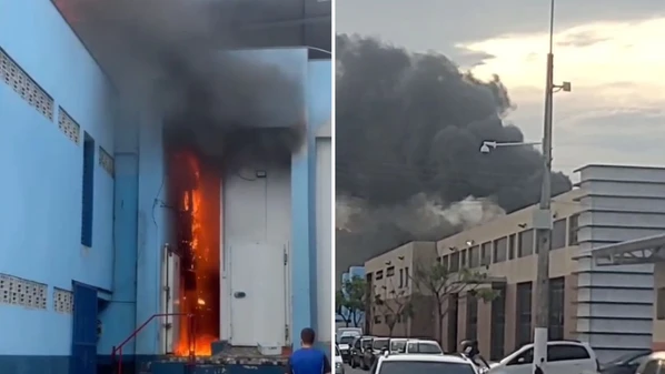 Vídeos mostram fumaça e chamas no edifício localizado no bairro Parque da Areia Preta, na tarde de terça-feira (9)