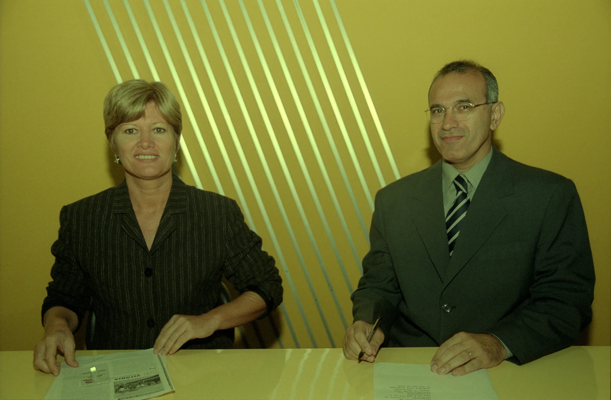 Marisa Sampaio e Abdo Chequer na gravação do Bom Dia, em 2000 por Gildo Loyola