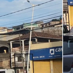 As imagens mostram a estrutura balançando, até que desaba e atinge o automóvel; caso ocorreu na terça-feira (9) e não há informação sobre feridos