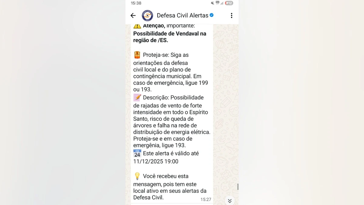 Alerta foi emitido na tarde desta quarta-feira (10)