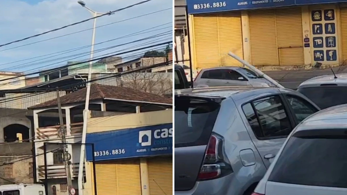Poste balança e cai em veículo em rodovia de Cariacica