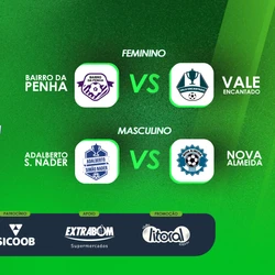 Decisão acontece na manhã deste sábado (13), a partir de 8h, no Camp Nou, em Barcelona, na Serra. Vale Encantado e Bairro da Penha se enfrentam no feminino, e Adalberto Simão Nader e Nova Almeida duelam no masculino pelo título da competição