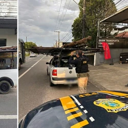 A faixa de rolamento no local tem 2,80 metros, enquanto a carga alcançava 3,57 metros; o motorista não possuía CNH e o carro pertencia a uma empresa