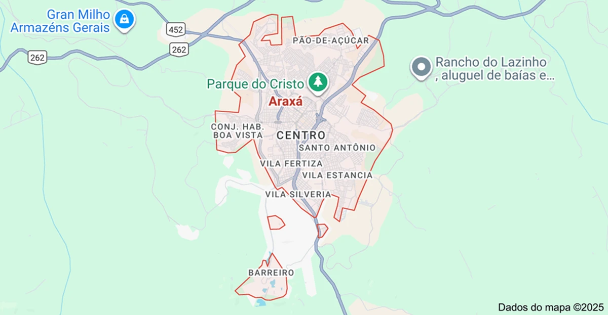 Mapa da cidade de Araxá, em Minas Gerais
