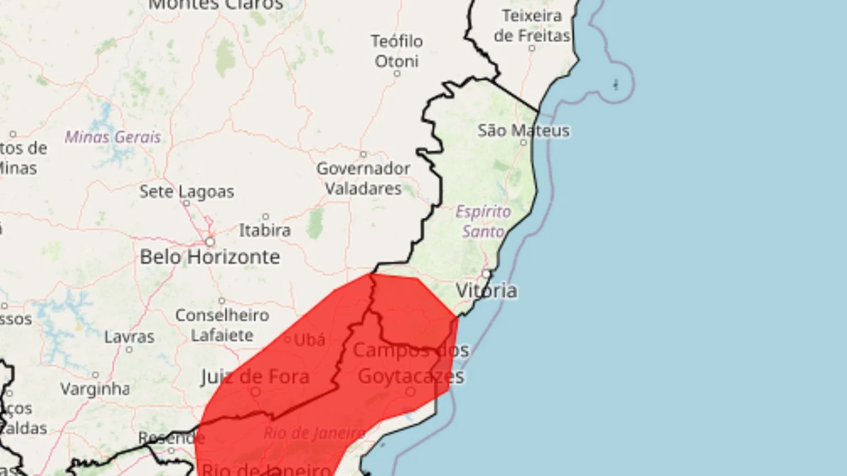 Alerta de  grande perigo para acumulado de chuva é válido  das 9h até 23h59 desta quarta-feira (17)