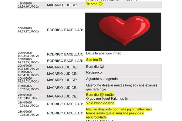 Diálogo transcrito e grifado pela PF, Macário diz 'te amo' para Bacellar, em outubro de 2025