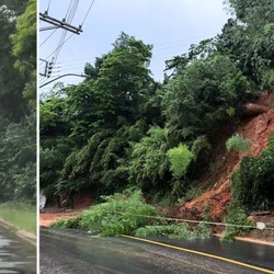 Temporal causou ainda queda de árvores na rodovia ES 391 e um deslizamento no bairro Pratinha, perto do Centro da cidade