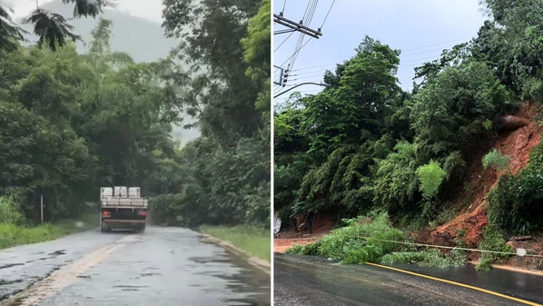 Temporal causou ainda queda de árvores na rodovia ES 391 e um deslizamento no bairro Pratinha, perto do Centro da cidade