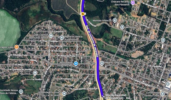 Traçado da entrada do Contorno de Jacaraípe no sentido Norte do Estado