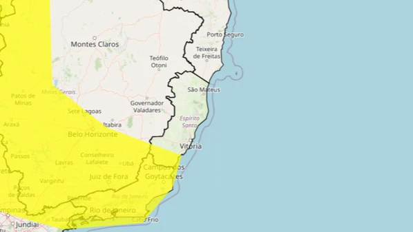 Há possibilidade de volume de até 50 milímetros por dia, com ventos entre 40 e 60 km/h