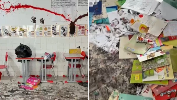 Sala de aula foi encontrada revirada e com paredes sujas de tinta; brinquedos chegaram a ser levados, mas foram recuperados