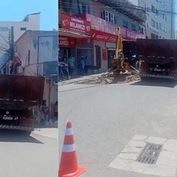 O afundamento foi causado por um rompimento na rede de água, o que levou à interdição temporária da via