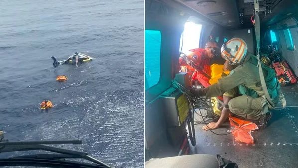 Aeronave pousou próximo a Cabo Frio; piloto, copiloto e seis passageiros foram resgatados pela Marinha e levados para atendimento médico