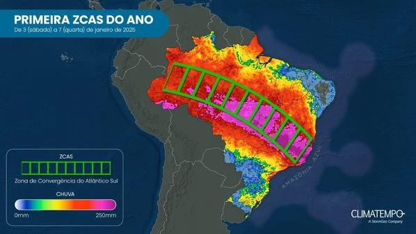 Segundo a Climatempo, a ZCAS deve permanecer ativa até, pelo menos, a próxima quarta-feira (7)