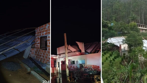 A estrutura acabou atingindo uma casa vizinha, deixando uma família desalojada, na localidade de Braço do Sul