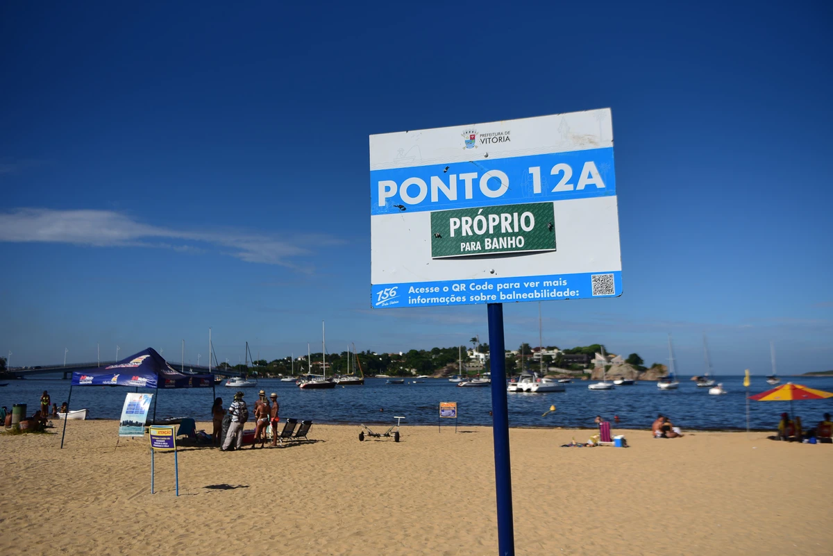 Indicação de balneabilidade própria para banho na Praia da Guarderia em Vitória