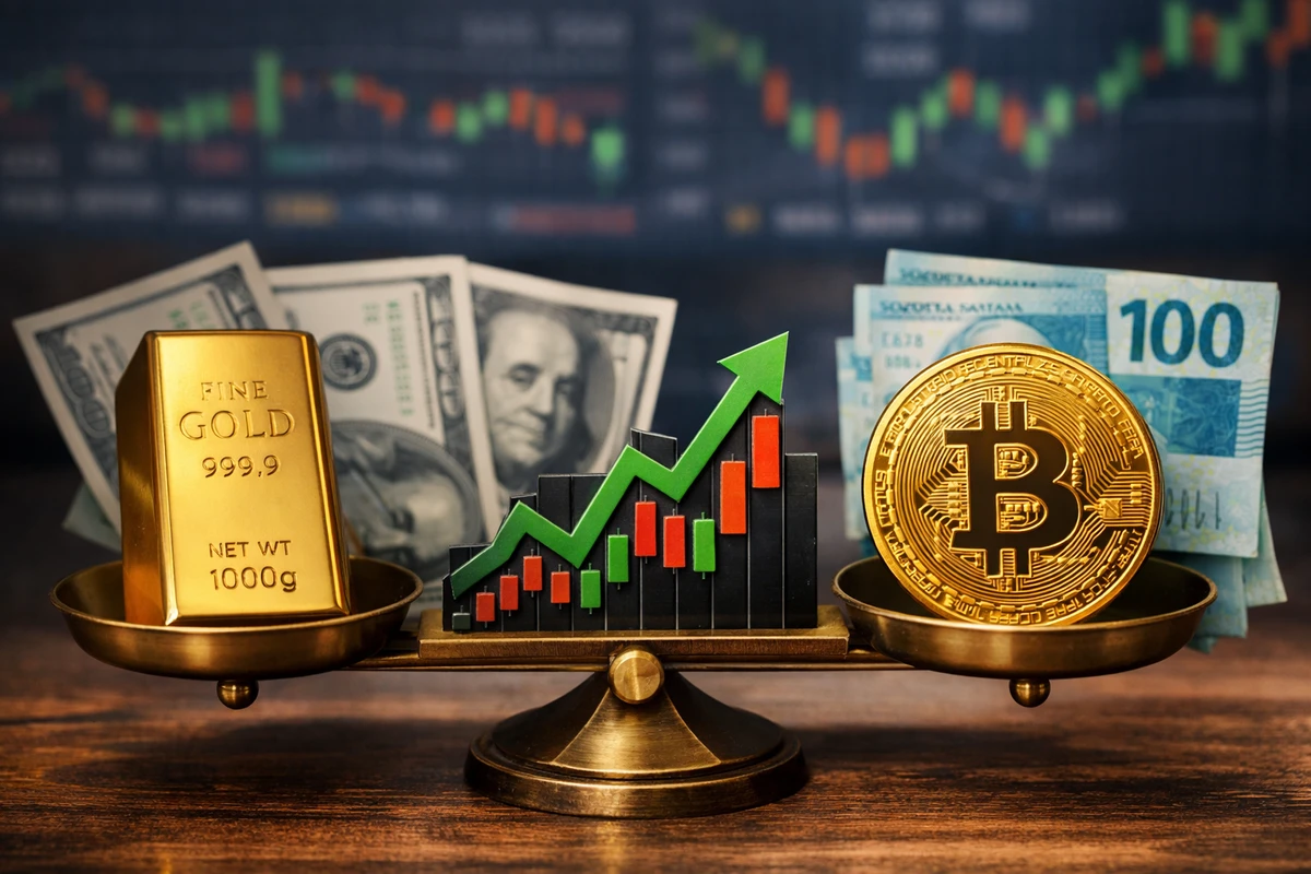 Ouro, Bolsa, criptomoeda, mercado financeiro