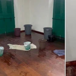 A edificação, que é tombada, contabilizou diversas goteiras durante as chuvas desta segunda-feira (5); reforma custou quase R$ 3 milhões