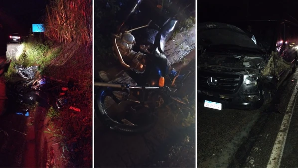 Acidente envolveu uma moto e uma van; vítimas estavam a cerca de um quilômetro de casa quando ocorreu a batida, na noite de domingo (4)