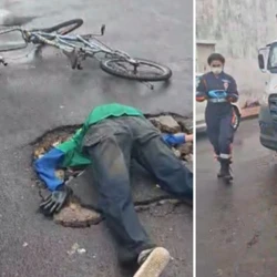 Ambulância foi acionada para falsa ocorrência e, no local, socorristas se depararam com um boneco caído em um buraco, em cena montada por ex-vereador e ex-deputado