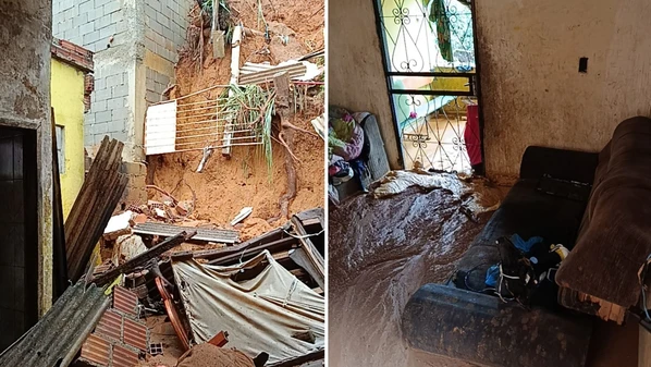 Chuva intensa causou desabamento de barranco no bairro Colina e outros transtornos no município, segundo a Defesa Civil Estadual