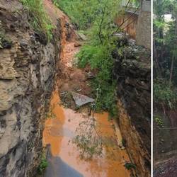 Via foi interditada pela Defesa Civil Municipal após chuvas causarem deslizamento de terra e árvores na via na segunda-feira (5)