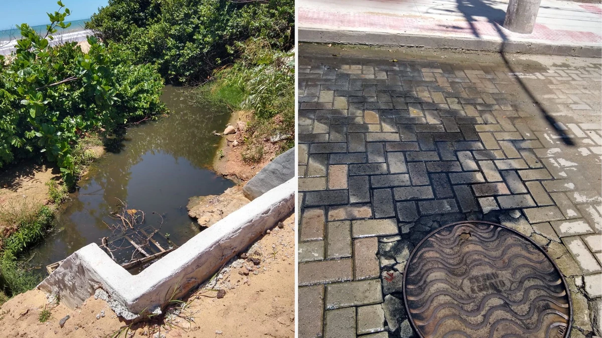 Vazamento de esgoto vai parar na praia em Ponta da Fruta