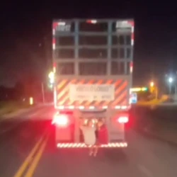 Vídeo mostra duas pessoas sentadas no para-choque traseiro do veículo que trafegava pela BR 101; é o segundo flagrante semelhante no mesmo trecho da rodovia nesta semana