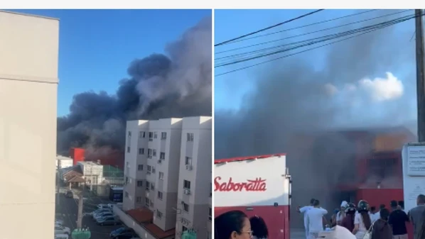 O fogo começou na tarde de quinta-feira (15) e uma nuvem de fumaça densa se formou e espalhou pela região