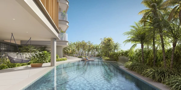 Um dos itens de luxo do Cyan Ocean Front é a piscina com biofilismo