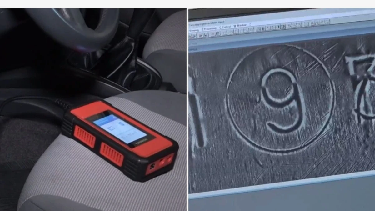 O scanner (a direita) consegue identificar peças clonadas no carro e o raio-x (a direita) identifica adulteração em motores e chassi