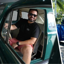 Quando ele aparece na rua há quem admire o fato de ver um veículo de época e também quem não resiste à brincadeira de dar um “tapinha” no colega quando passa um Fusca azul