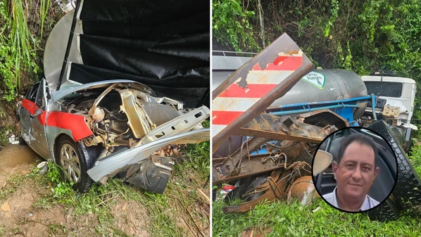 Segundo a Polícia Militar, havia cerca de 10 mil litros de leite no compartimento que caiu sobre o carro