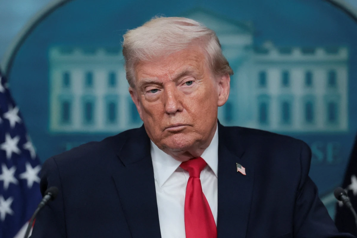 U.S. President Donald Trump speaks during a press briefing at the White House