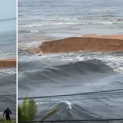 Moradores registraram a cena nesta quarta-feira (21); situação não chega a ser rara e pode ocorrer em dias de muita chuva, mas a administração analisa a possibilidade de ação de algumas pessoas
