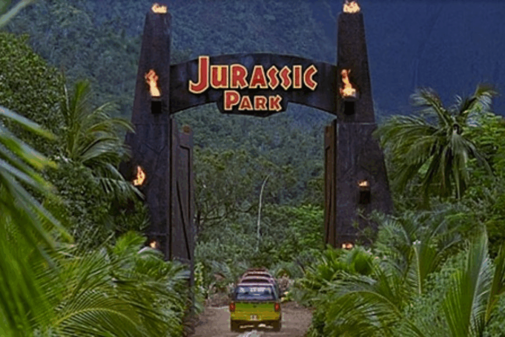 No filme “Jurassic Park“, a história segue a tentativa de recriar dinossauros a partir de DNA preservado (Imagem: Reprodução digital | Universal Studios)