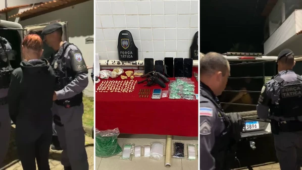 Duas armas e drogas também foram apreendidas durante a ação, ocorrida na noite de quinta-feira (22).