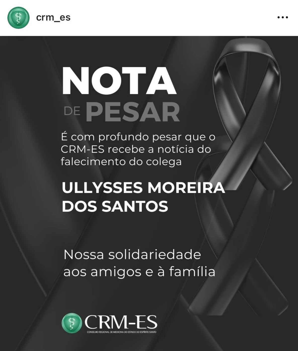 A nota de pesar do CRM-ES