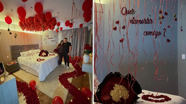 Empresário preparou clima romântico para o momento, compartilhado pela influenciadora nas redes