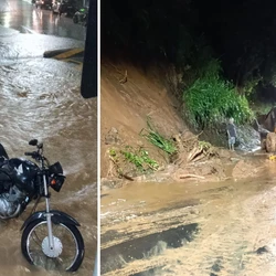 Além de casas e lojas alagadas, um deslizamento também foi registrado no início da noite de segunda-feira (2)