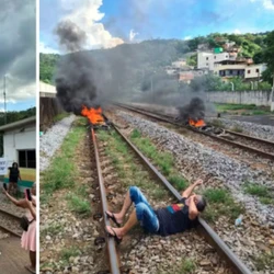 Moradores ocuparam e causaram danos a linha férrea nesse domingo (1), em protesto pela retomada da captação de água do Rio Doce para abastecimento das cidades