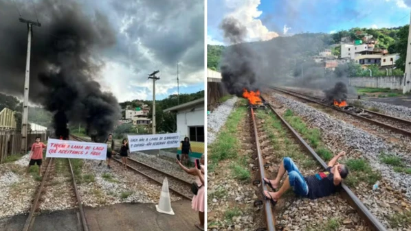 Moradores ocuparam e causaram danos a linha férrea nesse domingo (1), em protesto pela retomada da captação de água do Rio Doce para abastecimento das cidades
