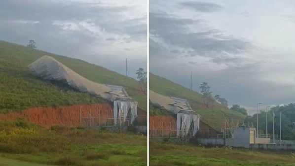 Segundo a prefeitura, a força do vento foi suficiente para deslocar e arrancar parte do telhado para um barranco atrás da unidade