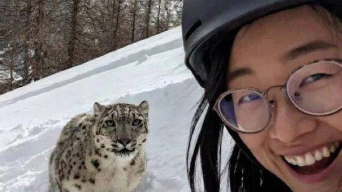 Selfie foi registrada antes do leopardo atacar a jovem chinesa