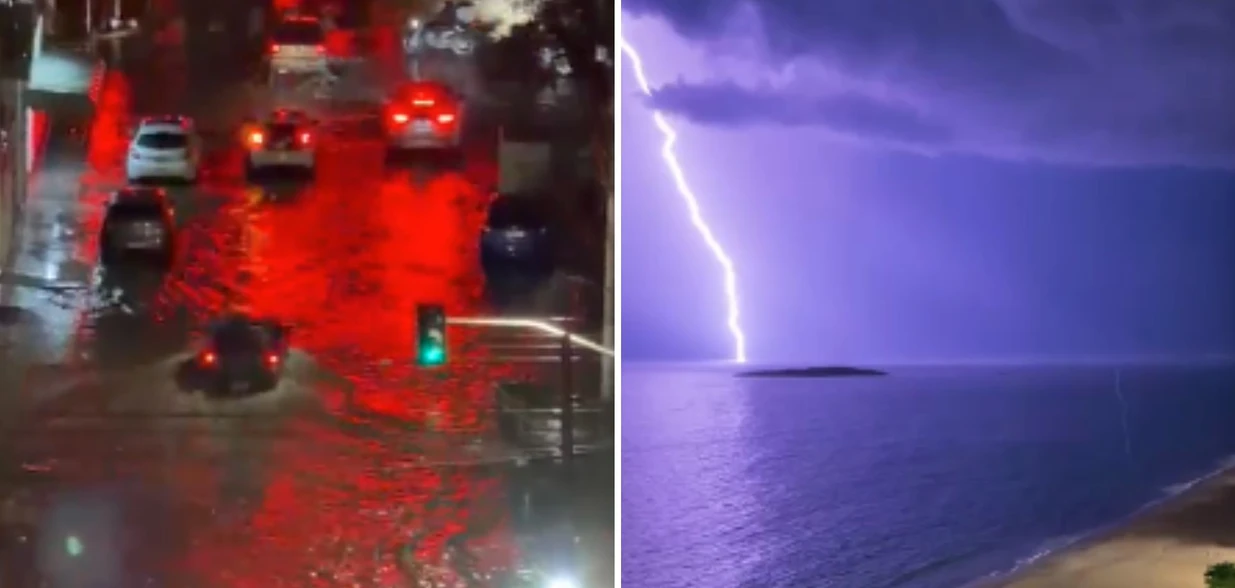 Tempo fechou no fim da tarde desta terça-feira (3) e pouco depois a chuva chegou com alta intensidade, acompanhada de trovões, raios e rajadas de vento