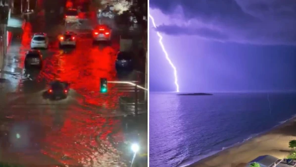 Tempo fechou no fim da tarde desta terça-feira (3) e pouco depois a chuva chegou com alta intensidade, acompanhada de trovões, raios e rajadas de vento