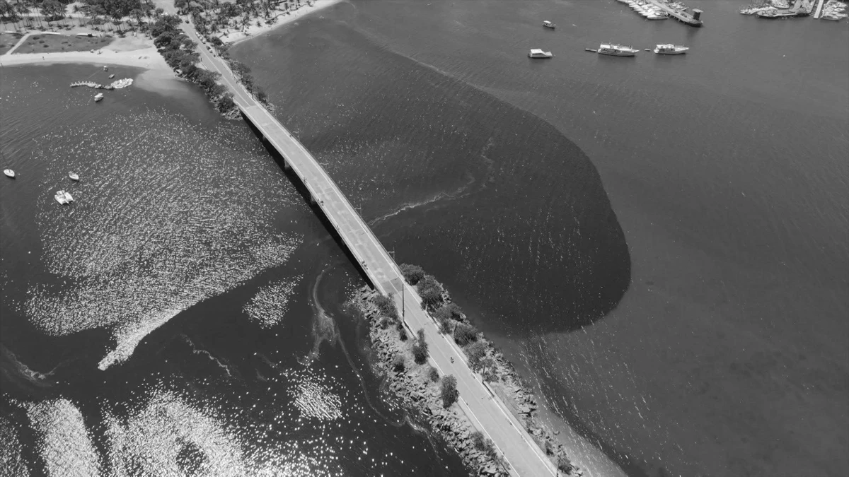 Grande mancha escura preocupa moradores e frequentadores da Praia da Guarderia e Ilha do Frade, em Vitória